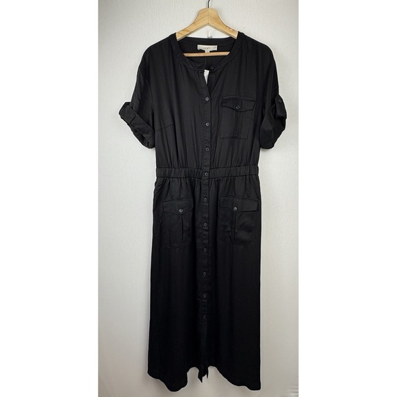 Loft Utility Shirt Dress Womens 12 Black Flare Pockets NEW Loycell Career Travel - Picture 1 of 9